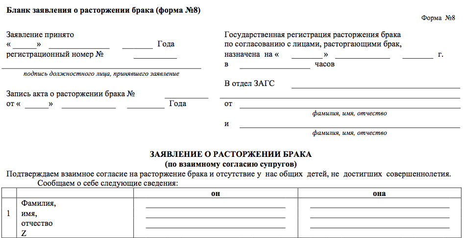 Бланк заявления на развод в загс по обоюдному согласию с детьми образец